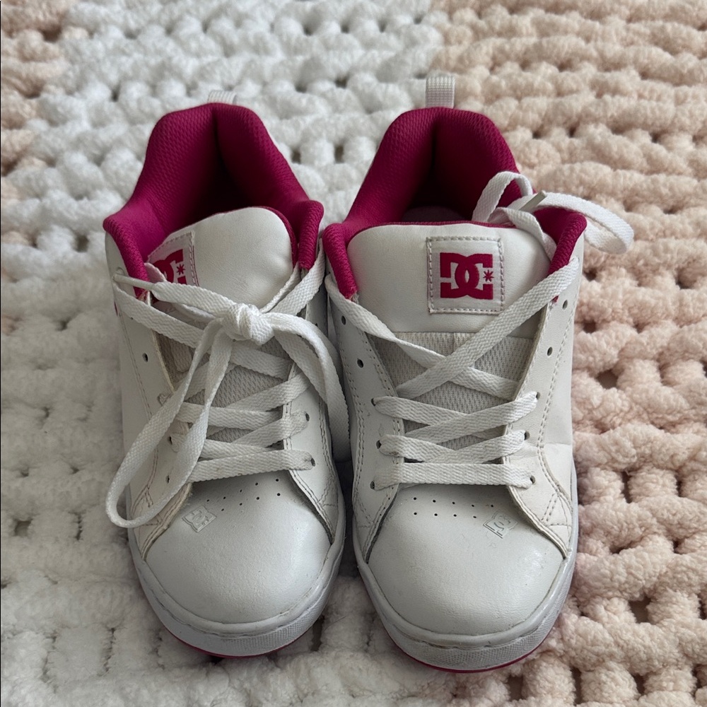 DC White and Fuchsia Women’s Lace-Up Skate Sneakers